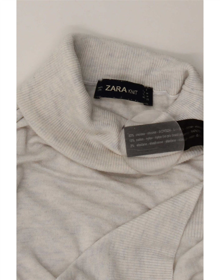 Maglione maglione a collo alto da donna Zara UK 12 Viscosa screziata bianca media
