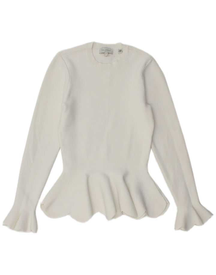 Maglione maglione girocollo da donna Ted Baker taglia 0 2XS viscosa bianca