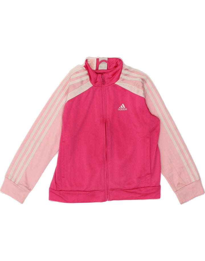 ADIDAS Girls Tracksuit Top Jacket 7-8 Years Pink Colourblock Polyester Vintage Adidas and Second-Hand Adidas from Messina Hembry 