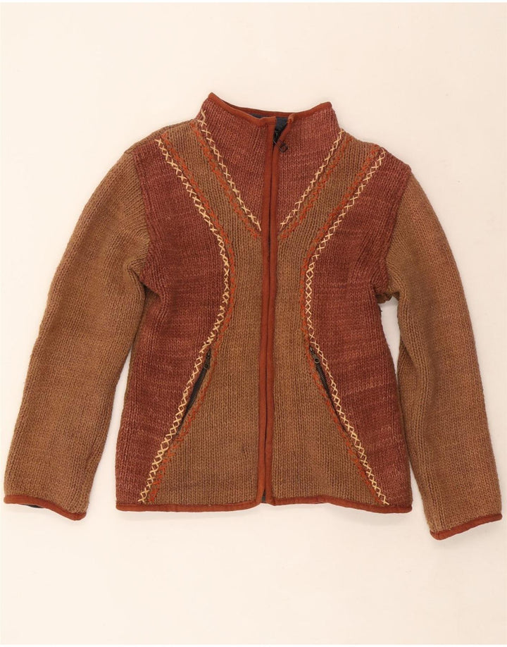 Maglione cardigan da donna vintage UK 12 Colorblock marrone medio