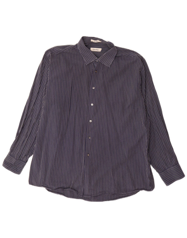 Camicia da uomo Calvin Klein Jeans taglia 18 2XL cotone gessato blu navy