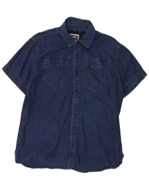 Camicia di jeans a maniche corte da uomo G-STAR XL in cotone blu navy