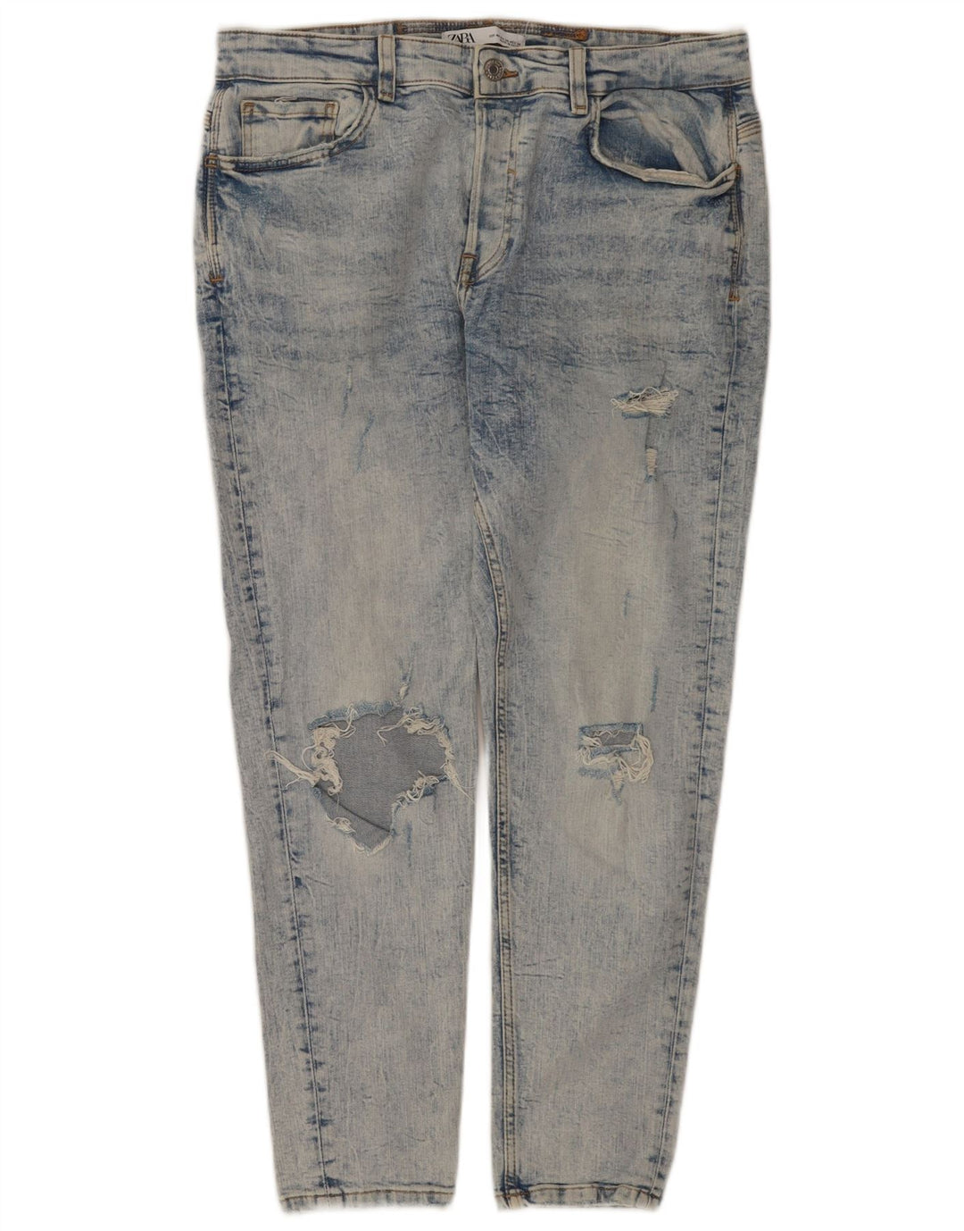Jeans slim invecchiati da uomo Zara EU 44 Large W34 L28 Blu