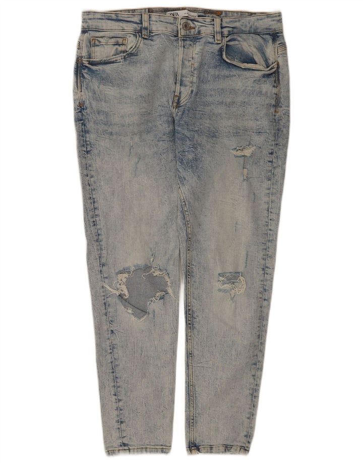 Jeans slim invecchiati da uomo Zara EU 44 Large W34 L28 Blu