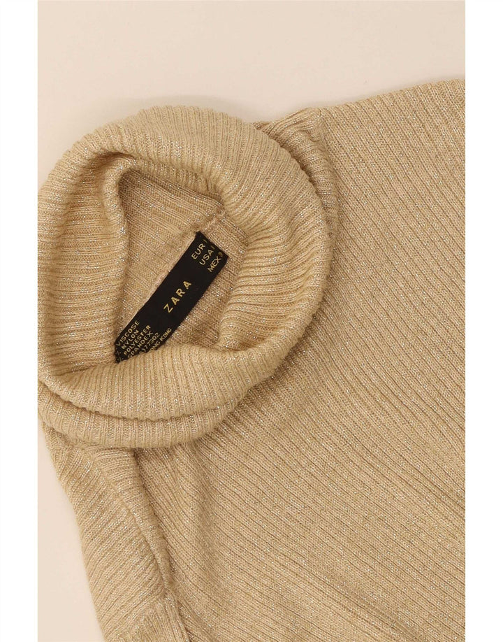 Top Zara da donna a collo alto a maniche lunghe UK 12 Viscosa beige medio