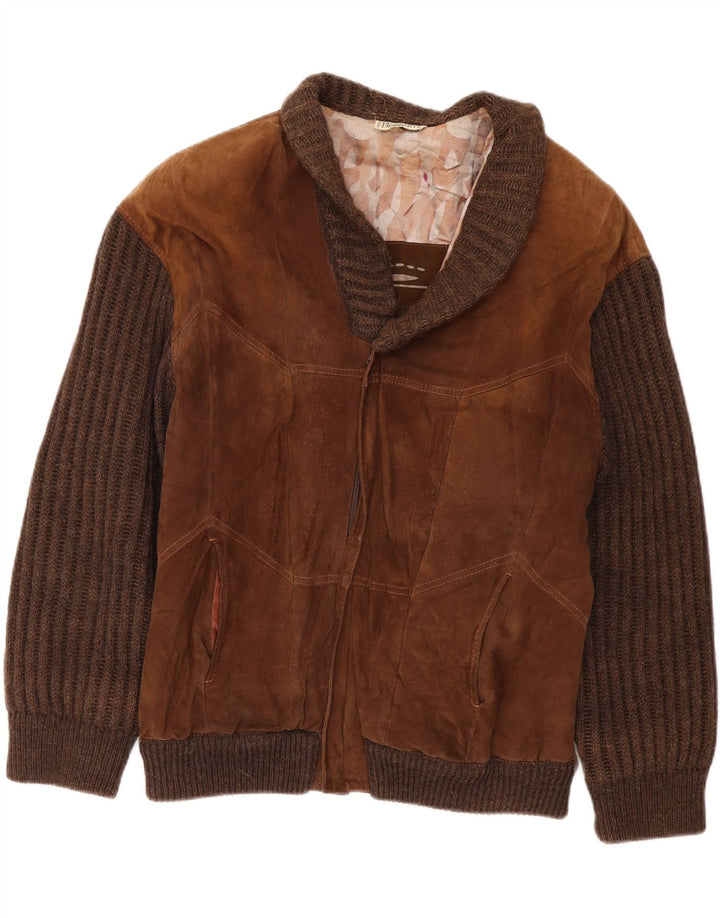 Giacca in pelle scamosciata da uomo Bizzarro IT 50 Large Marrone Colourblock