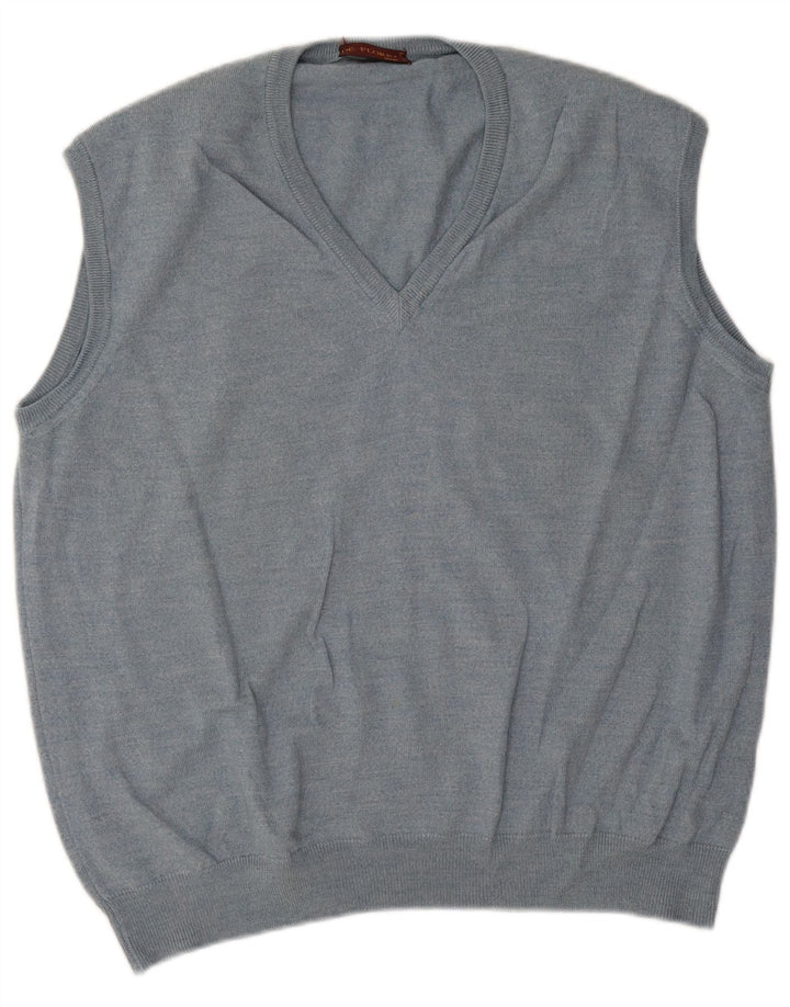 Canotta vintage da uomo, canotta, grande, in lana vergine blu