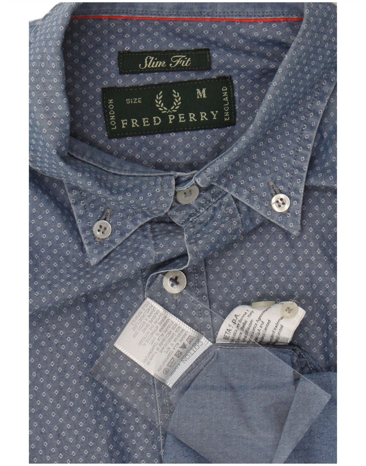 FRED PERRY Camicia slim fit da uomo blu medio a rombi/cotone diamante