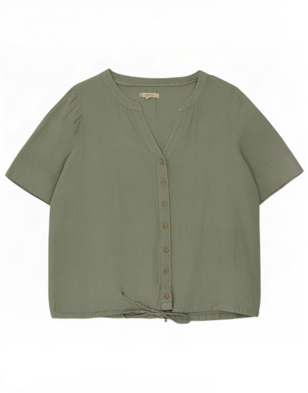 White Stuff Camicia a maniche corte da donna Camicetta UK 14 Large Green Linen