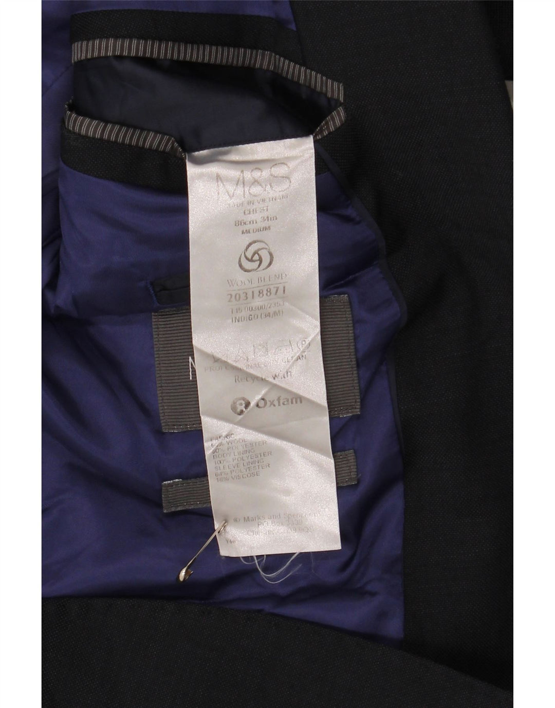 Giacca blazer a 2 bottoni da uomo Marks & Spencer UK 34 XS lana blu navy