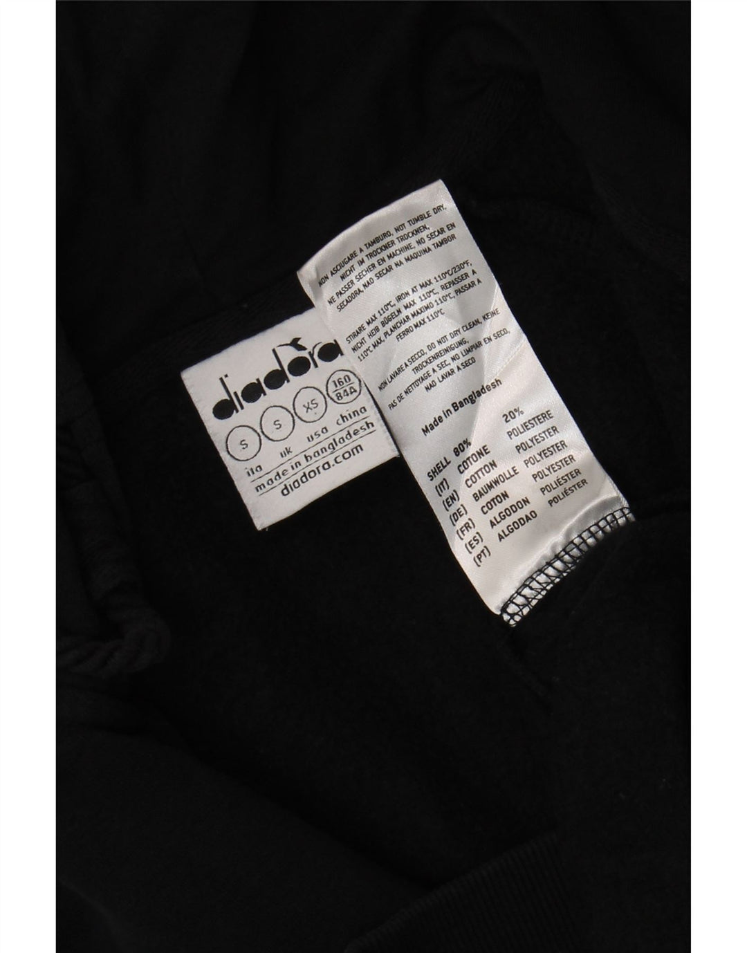 Felpa con cappuccio e zip Diadora da uomo piccola in cotone nero