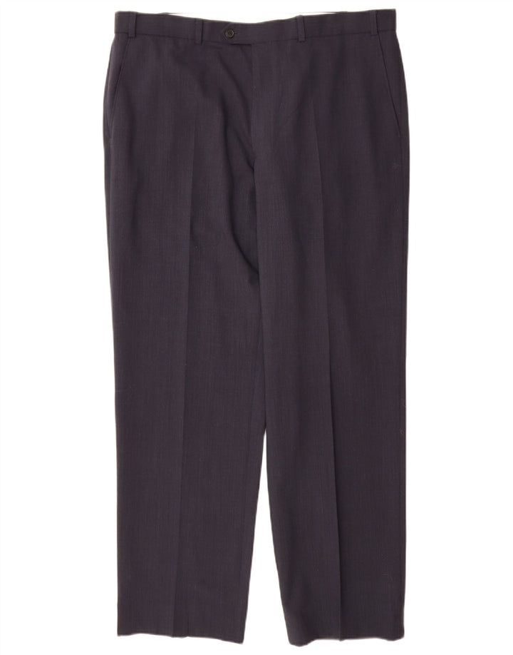 Pantaloni da abito dritti da uomo Marks & Spencer W38 L31 poliestere blu navy