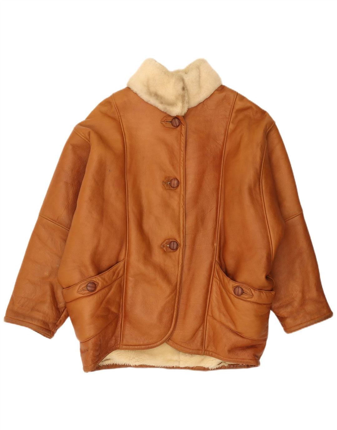 Giubbotto oversize in shearling vintage da donna IT 44 Marrone medio