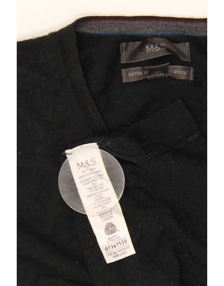 Maglione da uomo Marks & Spencer con scollo a V XL in lana merino nera