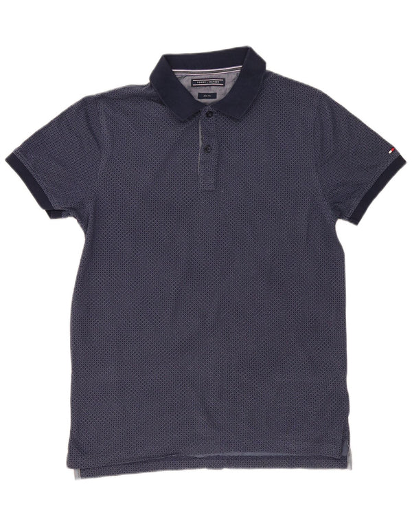 Polo slim fit da uomo Tommy Hilfiger grande in cotone geometrico blu navy