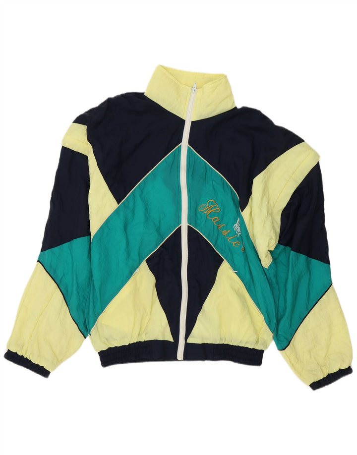 VINTAGE Giacca da tuta grafica da uomo grande color block multicolore