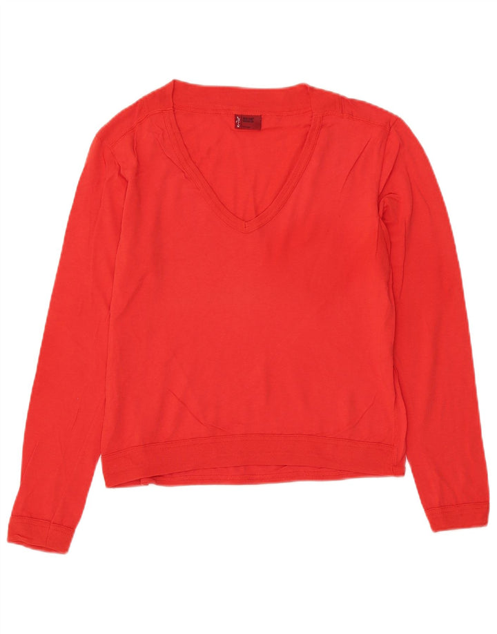 LEVI'S Maglione corto con scollo a V da donna UK 12 Cotone rosso medio