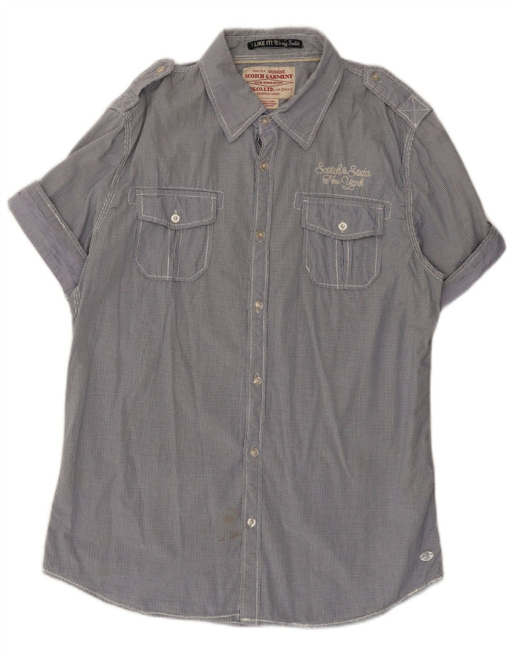 SCOTCH & SODA Camicia militare a maniche corte da uomo grande in cotone a quadretti blu