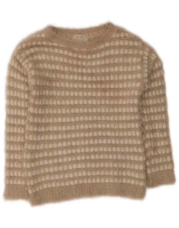 Maglione Zara per ragazze con scollo a barca 13-14 anni in acrilico beige a quadri