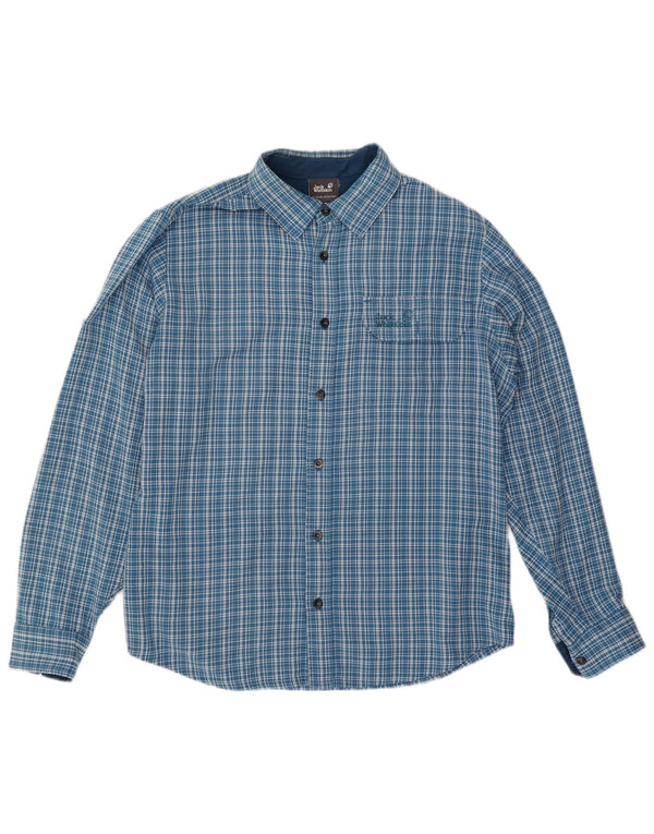 Camicia in flanella da uomo Jack Wolfskin UK 36/38 a quadri blu medio