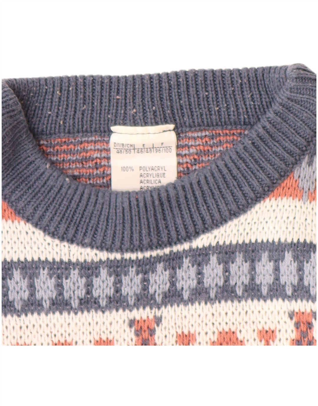 Maglione girocollo da uomo VINTAGE IT 48/50 Medio Blu Navy Fair Isle