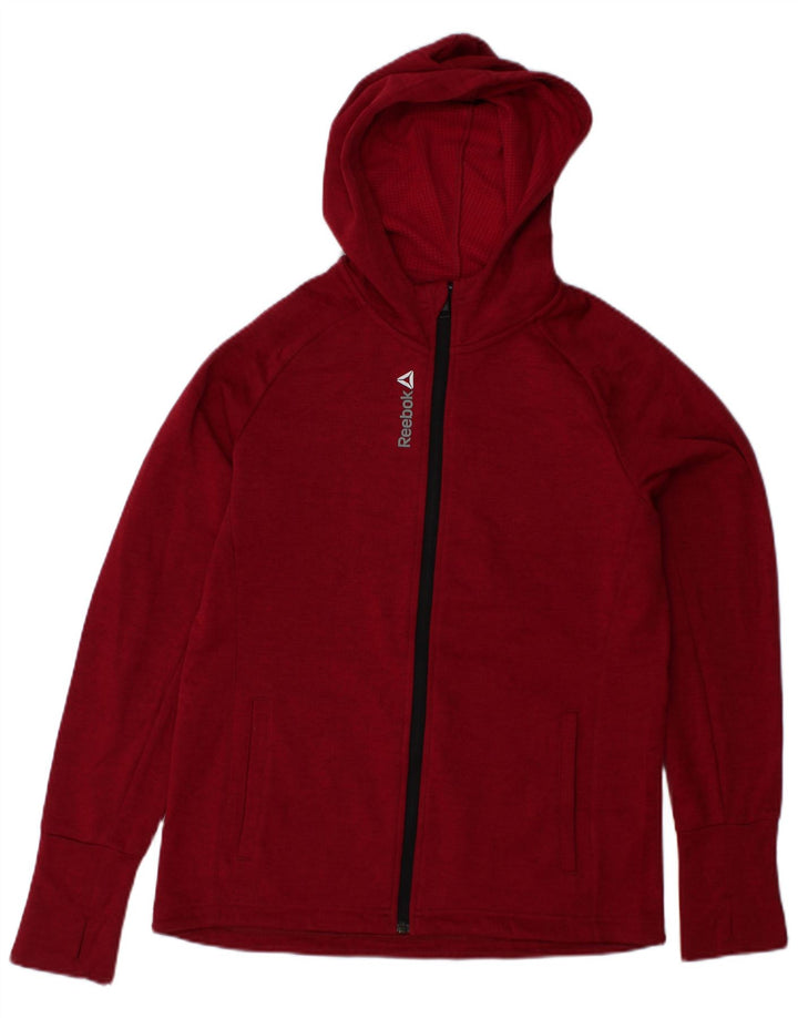 REEBOK Felpa con cappuccio e zip da donna UK 12/14 Poliestere rosso medio