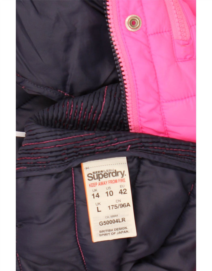 Giacca imbottita con cappuccio da donna Superdry UK 14 Large Pink Poliestere