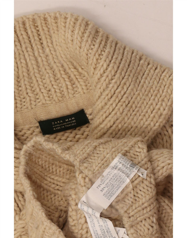 Maglione Zara da uomo con collo a scialle XL in acrilico marrone