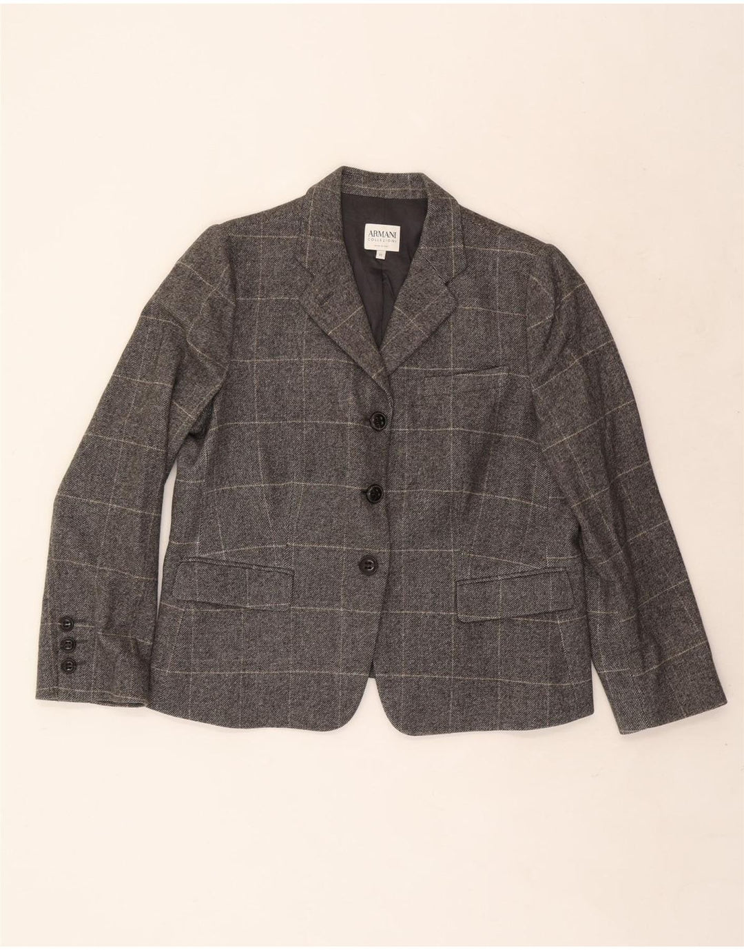 Giacca Blazer a 3 Bottoni da Donna Armani Collezioni IT 50 XL Lana a quadri Grigia