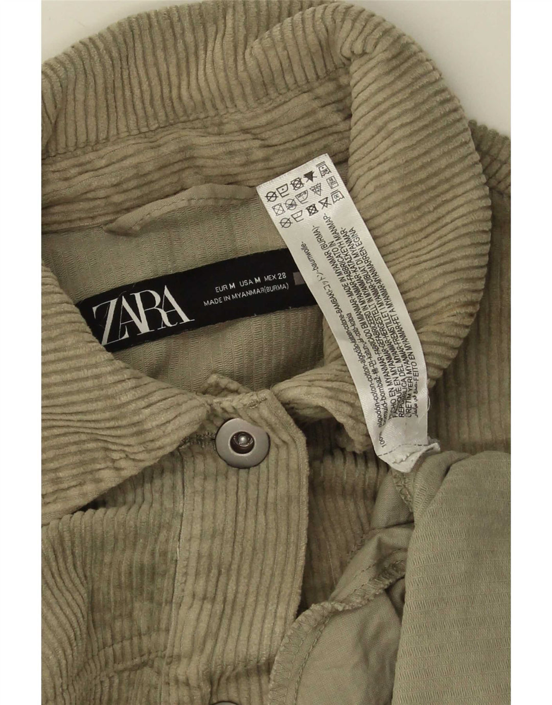 Giacca da donna in velluto a coste Zara UK 14 cotone kaki medio