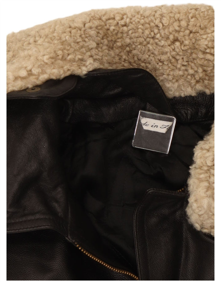 Giacca in pelle vintage da donna vestibilità ampia IT 40 piccola in pelle nera