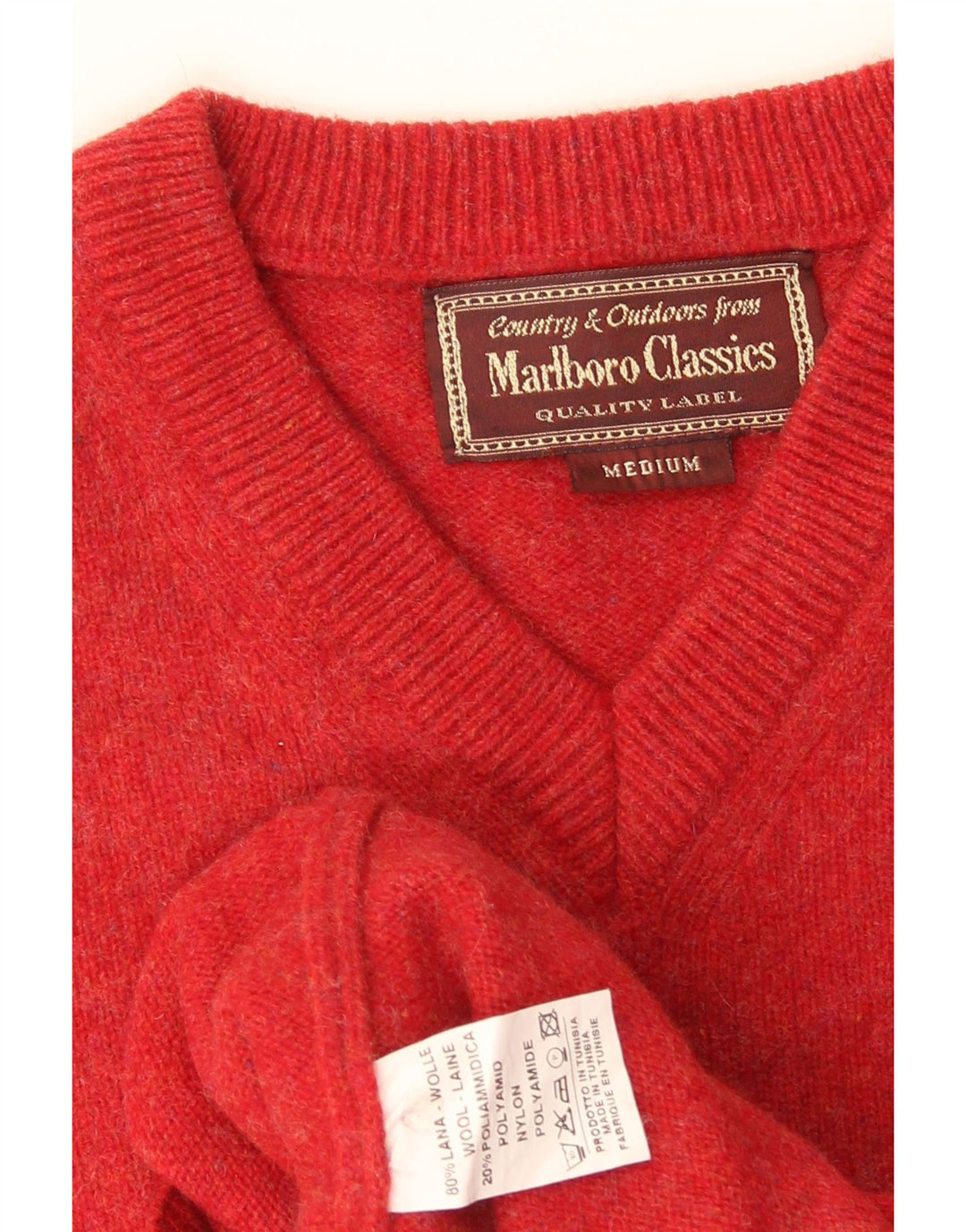 Marlboro Classics Maglione da uomo con scollo a V in lana rossa media