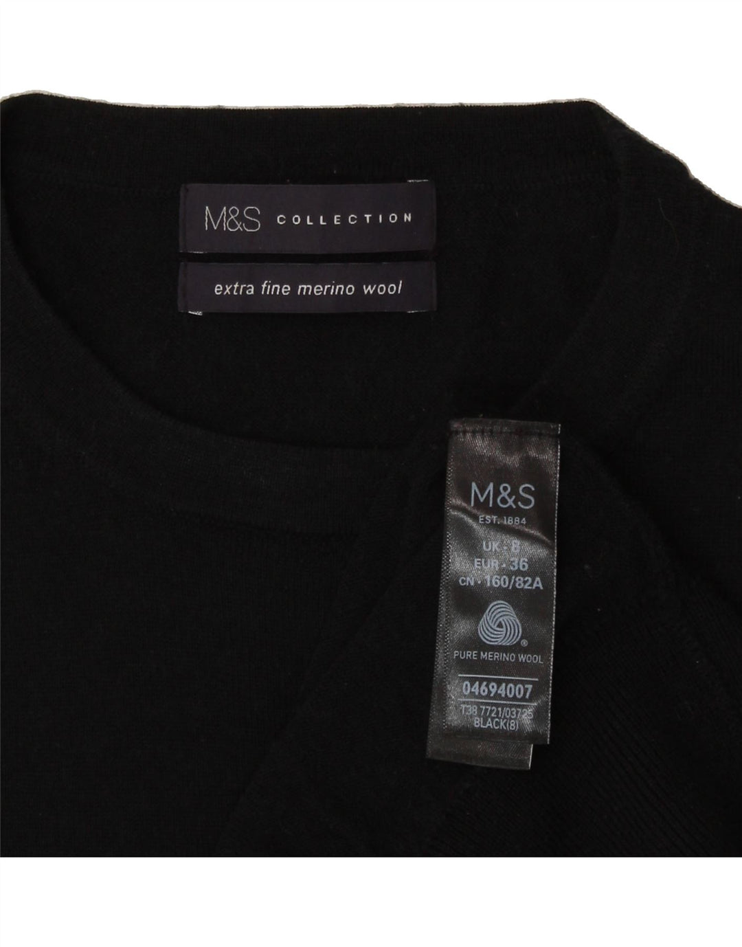 MARKS & SPENCER Womens Crew Neck Jumper Sweater UK 8 Small Black Vintage Marks & Spencer and Second-Hand Marks & Spencer from Messina Hembry 