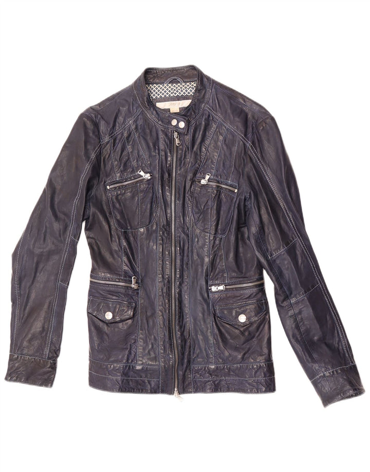 Giacca in pelle da donna Marlboro Classics IT 44 Pelle di agnello blu medio