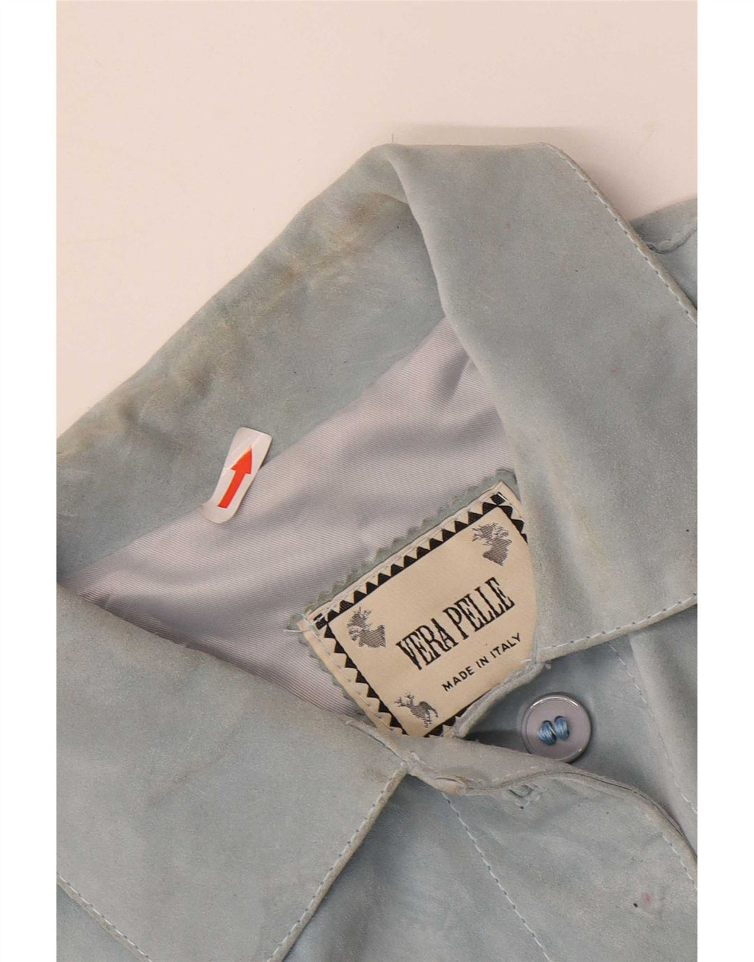 Giacca blazer vintage in pelle scamosciata a 4 bottoni da donna UK 14 in pelle blu medio