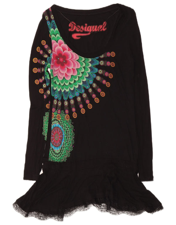 Desigual Abito da donna con grafica a vita bassa UK 12 Medium Black Floral