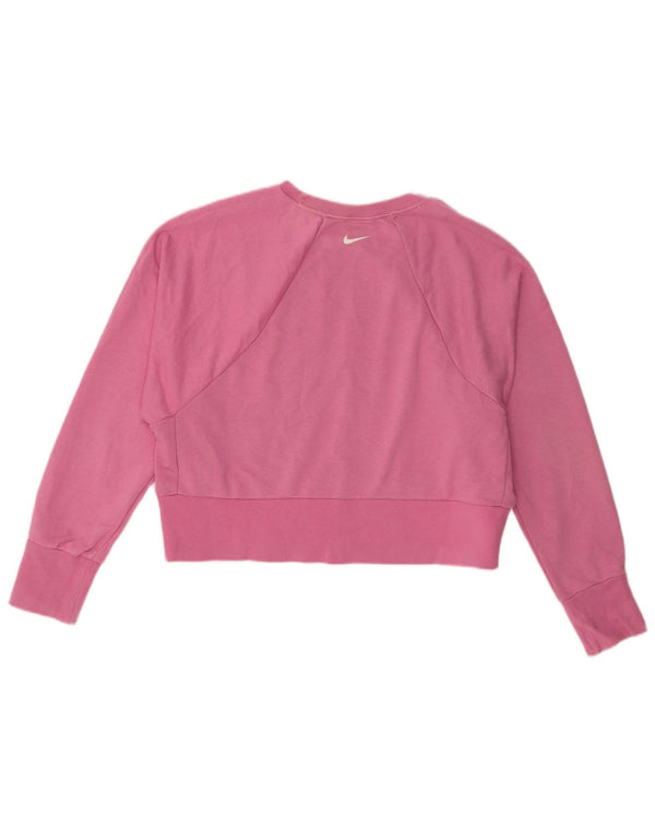 Felpa grafica Nike Dri Fit Crop da donna, UK 14, cotone rosa medio
