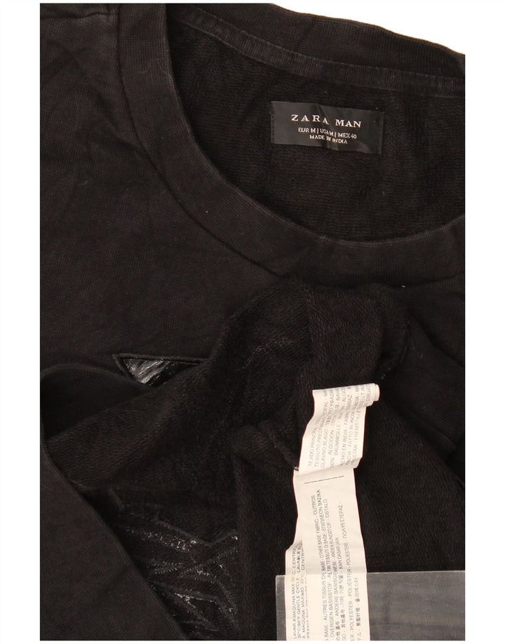 Felpa grafica da uomo Zara, maglione medio, nero, poliestere
