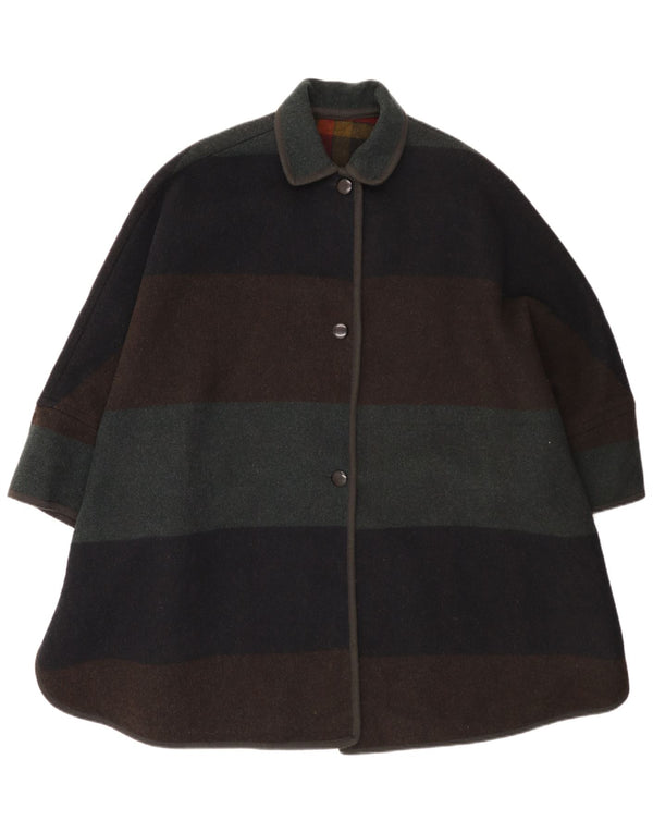 Cappotto poncho vintage da donna, taglia unica, in lana a righe multicolori