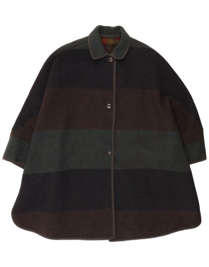 Cappotto poncho vintage da donna, taglia unica, in lana a righe multicolori