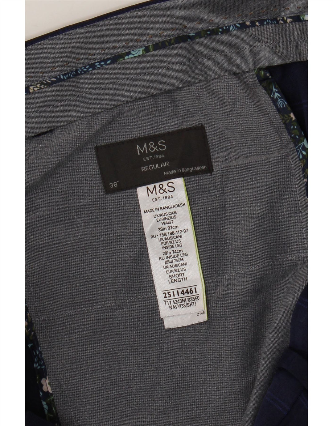 Pantaloni da abito vestibilità regolare Marks & Spencer da uomo W38 L29 blu navy a quadri