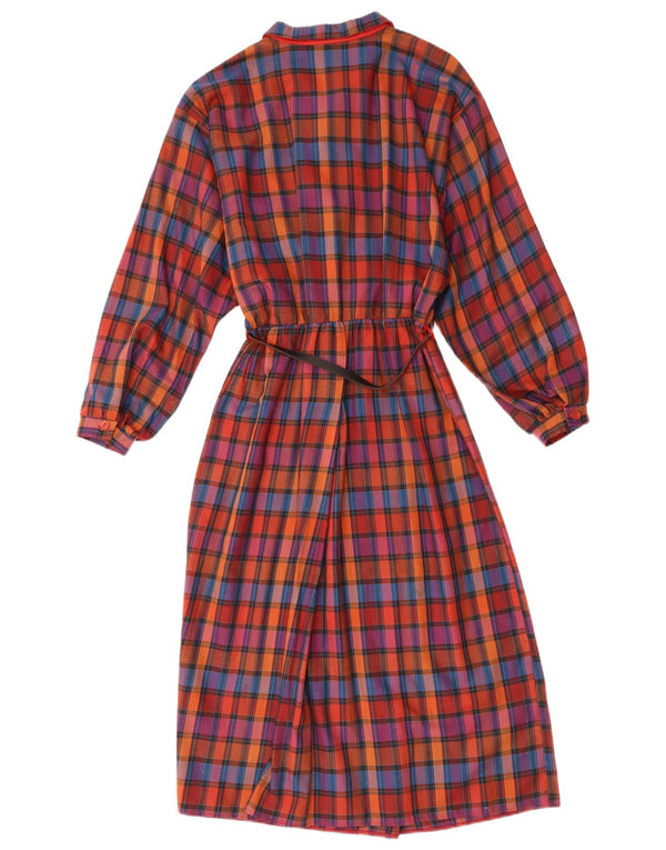 ST. BERNARD Abito lungo da donna a maniche lunghe UK 10 Piccolo cotone a quadri rossi