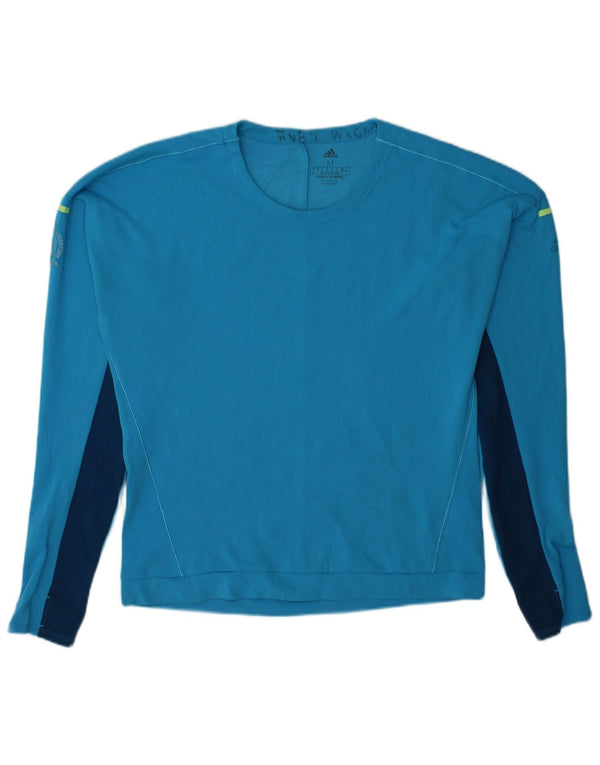 Top ADIDAS da donna Climalite a maniche lunghe UK 12/14 Blu medio Colorblock