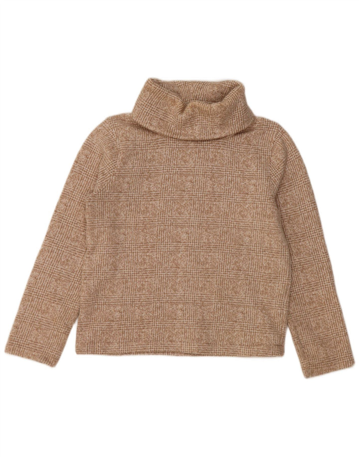 J. CREW Maglione maglione a collo alto da donna UK 14 Poliestere a quadri beige medio