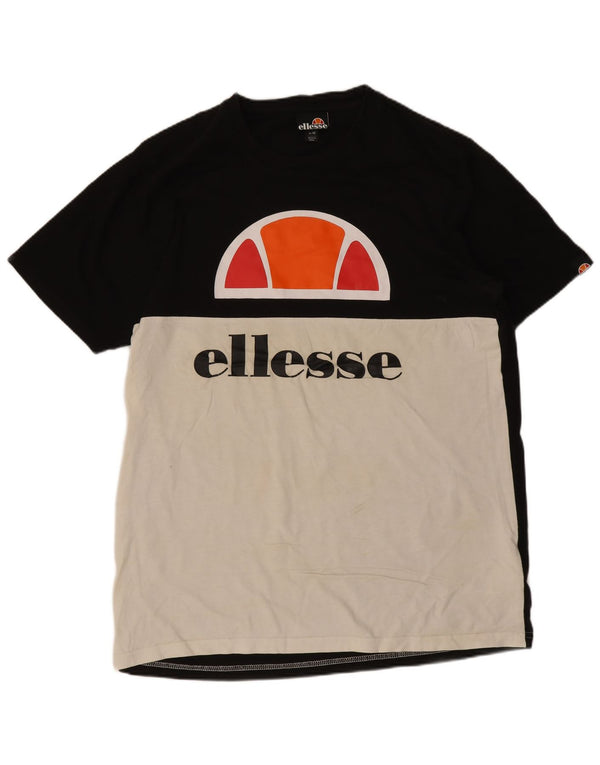 T-shirt grafica da uomo Ellesse Top in cotone color block medio nero
