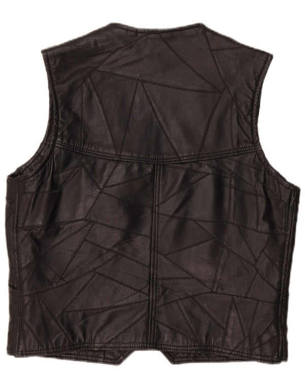 Gilet in pelle da uomo vintage grande patchwork nero