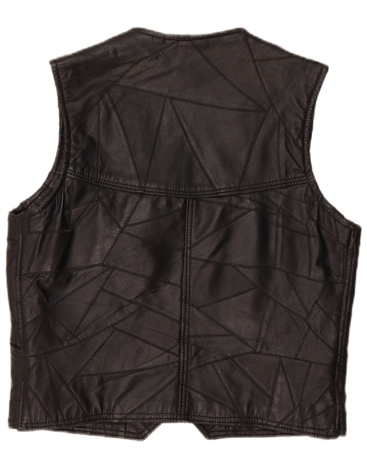 Gilet in pelle da uomo vintage grande patchwork nero