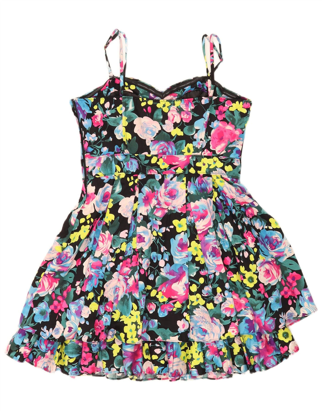 Abito sottoveste da donna diviso UK 8 Piccolo cotone floreale multicolore