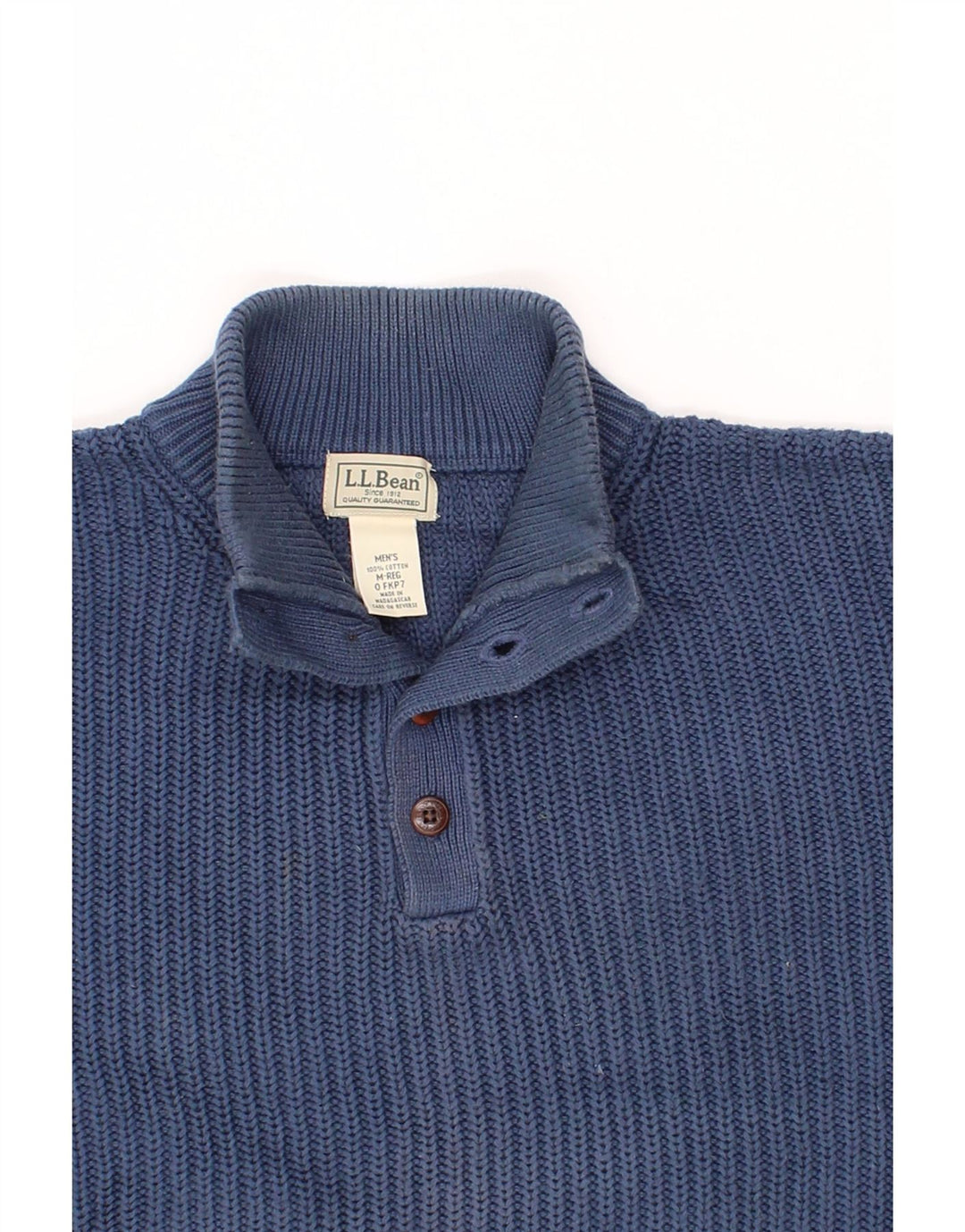L.L.BEAN Maglione da uomo con collo a bottoni in cotone blu medio