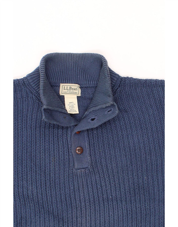 L.L.BEAN Maglione da uomo con collo a bottoni in cotone blu medio